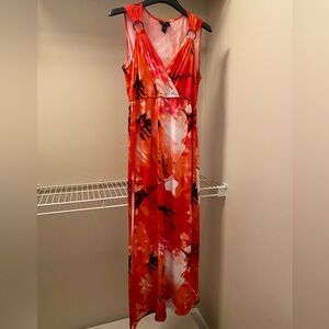 Lennie for Nina Leonard Vibrant Orange and Red Maxi Dress Size L